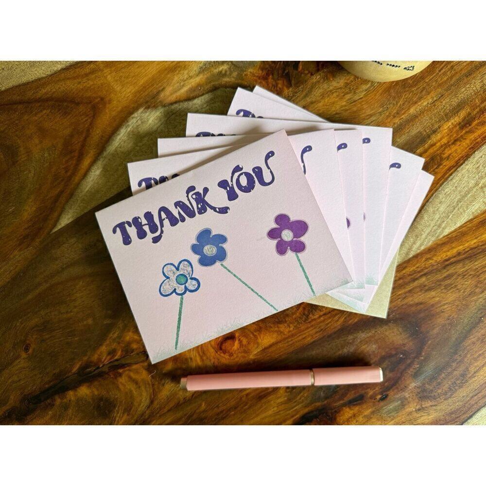 Thank You Cards Greeting Cards Thank You Note Custom Made Flower Cards Purple